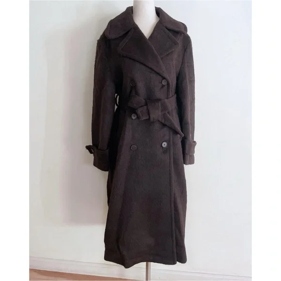 NWT Levi’s Brown Wool Blend Wooly Trench Belted Oversized Coat Peacoat XS​